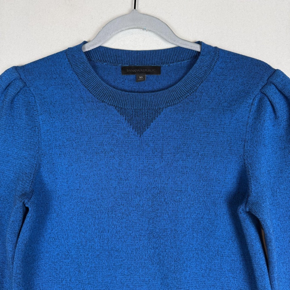 Banana Republic Sweater Womens XS Blue Puff Sleeve Crewneck Knit Pullover - Picture 3 of 12